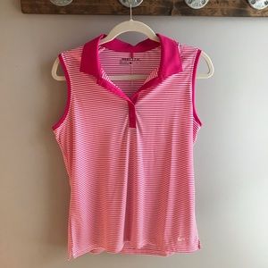 Nike Dri-Fit Pink & White Stripe Golf Polo